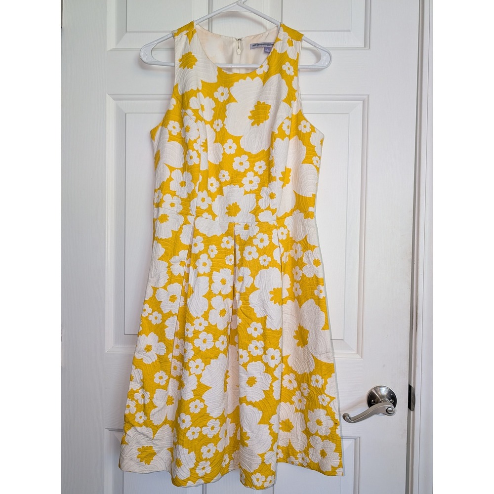 Luxe by Carmen Marc Valvo Floral Dress 10 Yellow White Retro Mod
